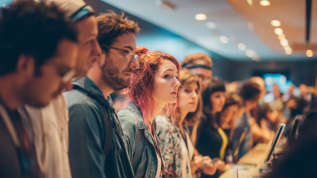 Lange Warteschlange an der Garderobe